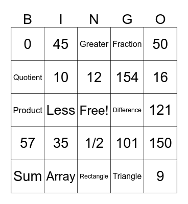 3rd Grade Review Bingo Card