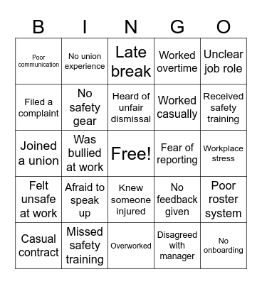 OHS & ER BINGO Card