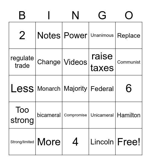 Unit 5 Ch. 2 Review Bingo Card