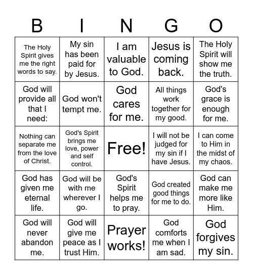 God's Promises to Moms Bingo Card