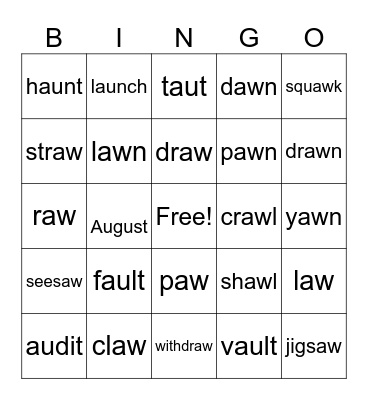 Au/aw Bingo Card