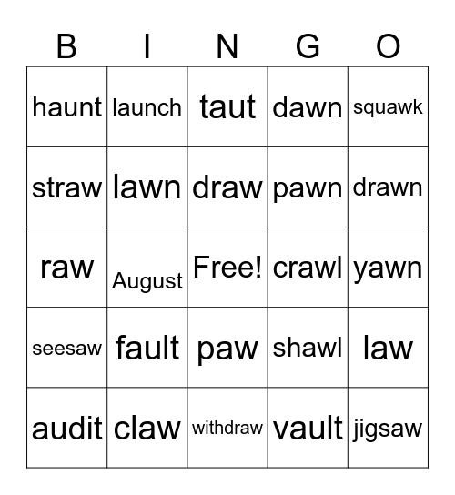 Au/aw Bingo Card