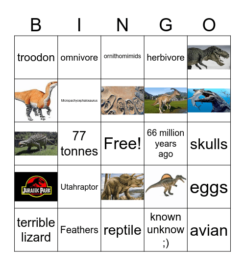 dinosaurs Bingo Card