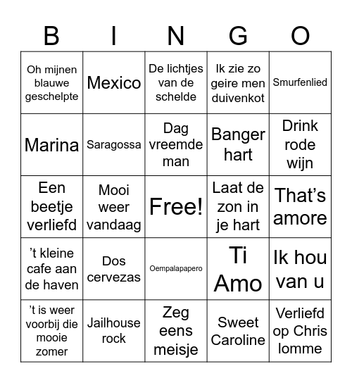 Muziekbingo Card