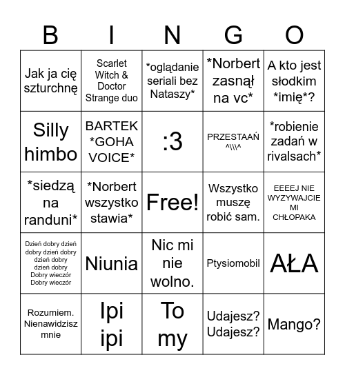 Wilbert Bingo Card