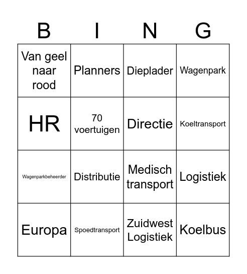 ZUIDWEST Logistiek Bingo Card