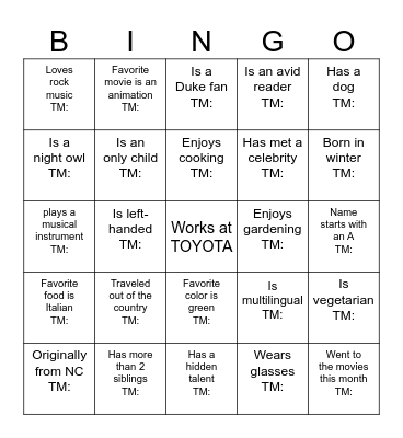 Culture Bingo Card