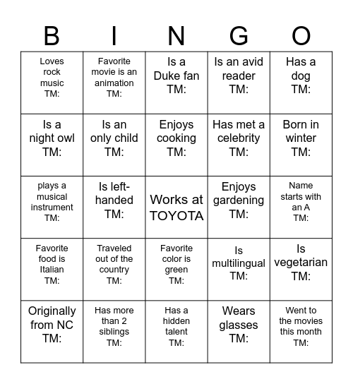 Culture Bingo Card