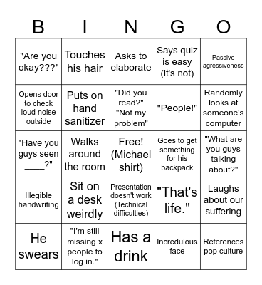Michael Class Bingo Card