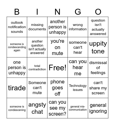 Senate meeting bingo Card