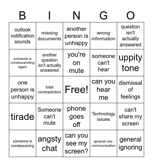 Senate meeting bingo Card