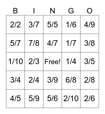 Adding and Subtracting Fractions with Like Denominators Bingo Card
