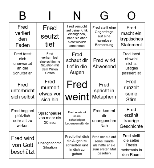 Fred Bingo Card