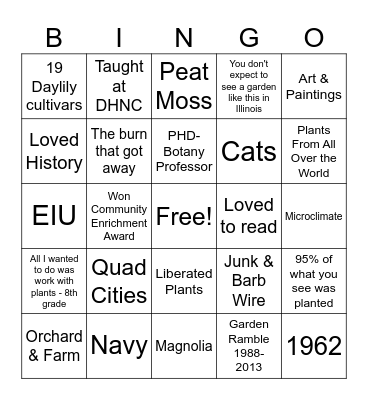 The Whiteside Garden Bingo Card