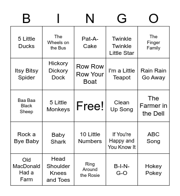 CHILDREN'S SONGS Bingo Card