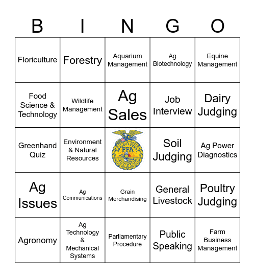 FFA CDE's Bingo Card