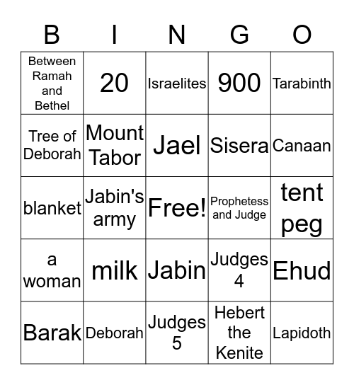 Deborah and Jael Bingo Card