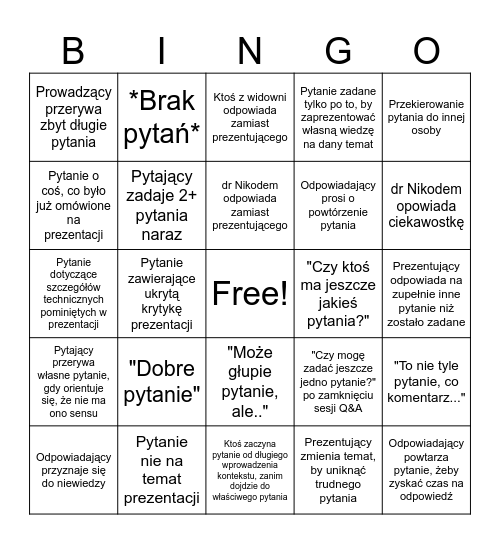 Bingo sesji Q&A Bingo Card