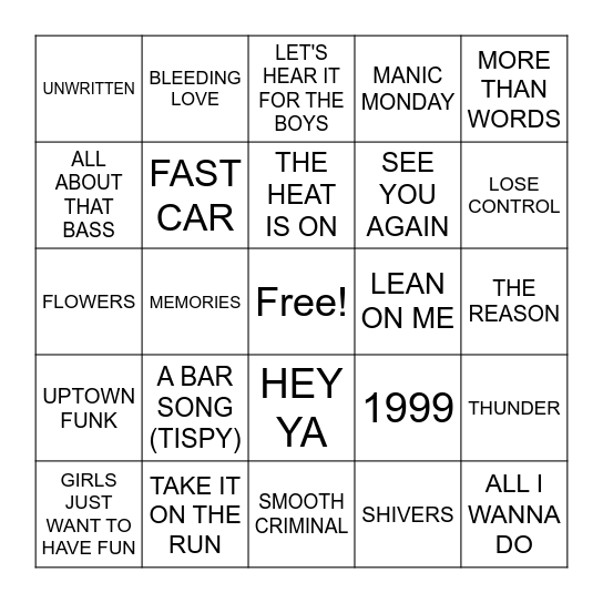 RADIO 2 Bingo Card