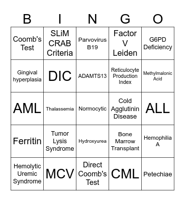 HEMATOLOGY Bingo Card