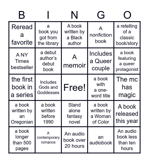 2025 Booktok Reading Bingo Card