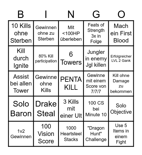 Leauge of Bingo Card