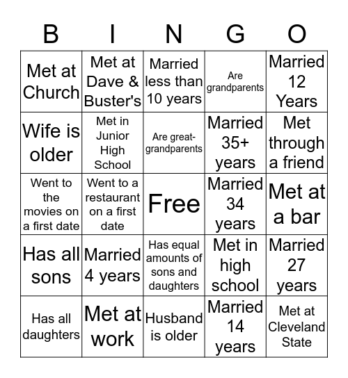 Marriage Conference 2016 Bingo Card