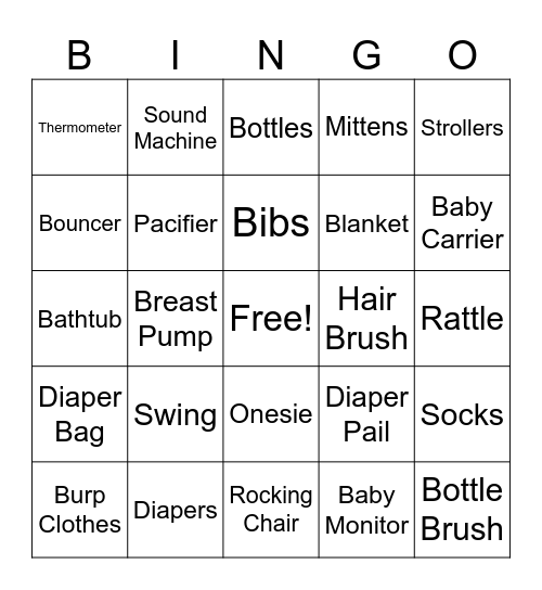 Baby Shower Bingo Card