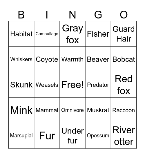CT Furbearer Bingo Card