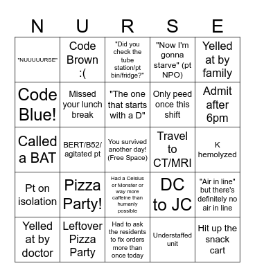Nurse Week Bingo Card