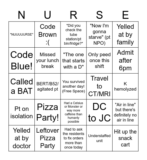 Nurse Week Bingo Card