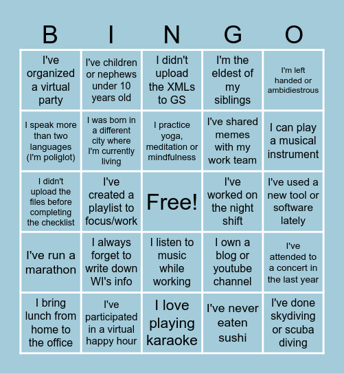 FoW Monthly Huddle Meeting Bingo Card