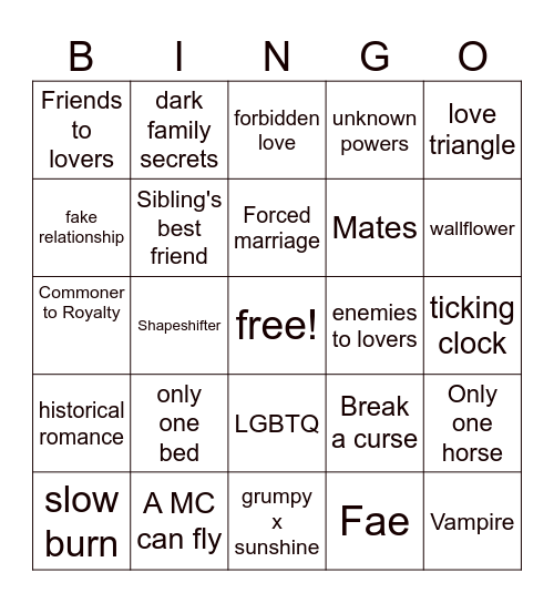 Romantasy Book Bingo Card