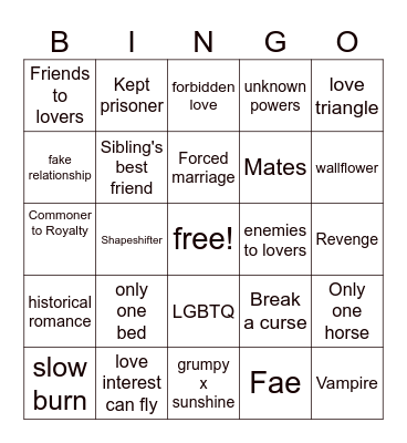 Romantasy Book Bingo Card