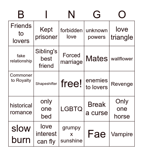 Romantasy Book Bingo Card