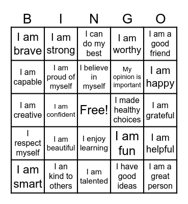 Positive Affirmations Bingo Card