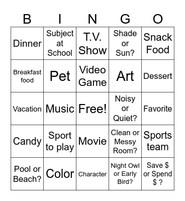 FAVORITES: Disagreement Bingo Card