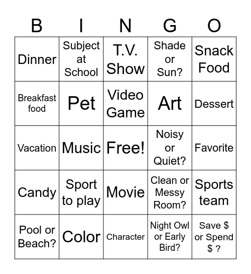FAVORITES: Disagreement Bingo Card