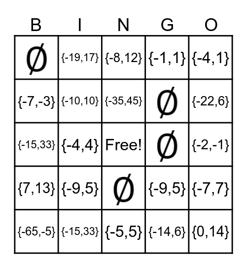 Solving Absolute Value Equations Bingo Card