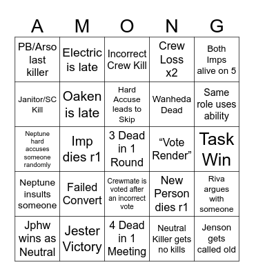 Humong Us Bingo Card