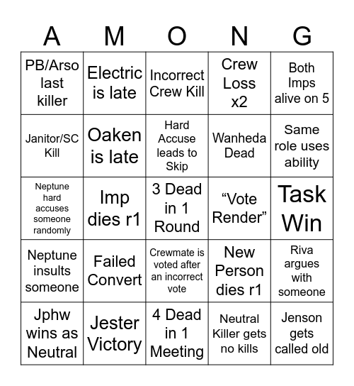 Humong Us Bingo Card
