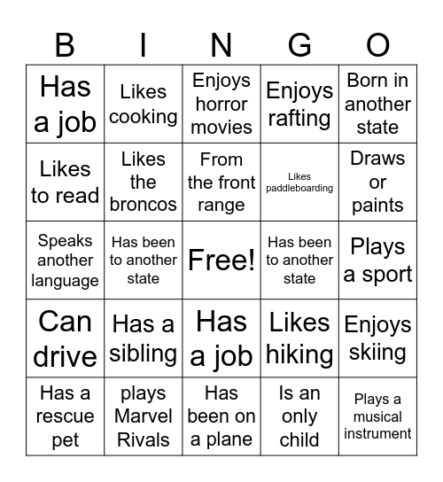 Untitled Bingo Card