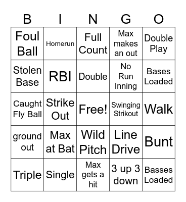 Baseball Birthday Bingo Card