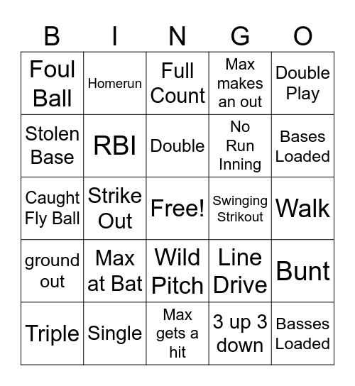 Baseball Birthday Bingo Card