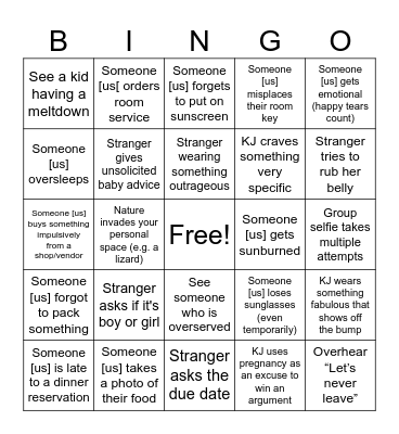 Babymoon Bingo!!! Bingo Card