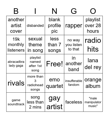Music Bingo Card