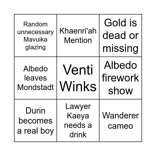 Genshin 5.6 Archon Quest Bingo Card