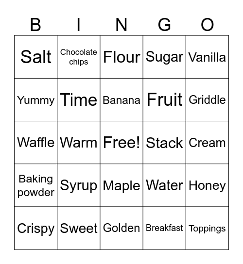 Waffle Bingo Card