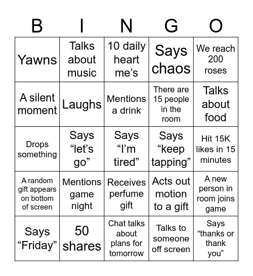 JennUnfiltered LIVE Bingo Card