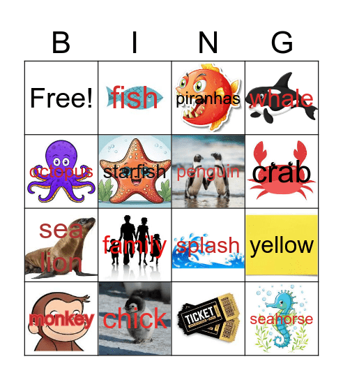 Curious George at the Aquarium Bingo Card